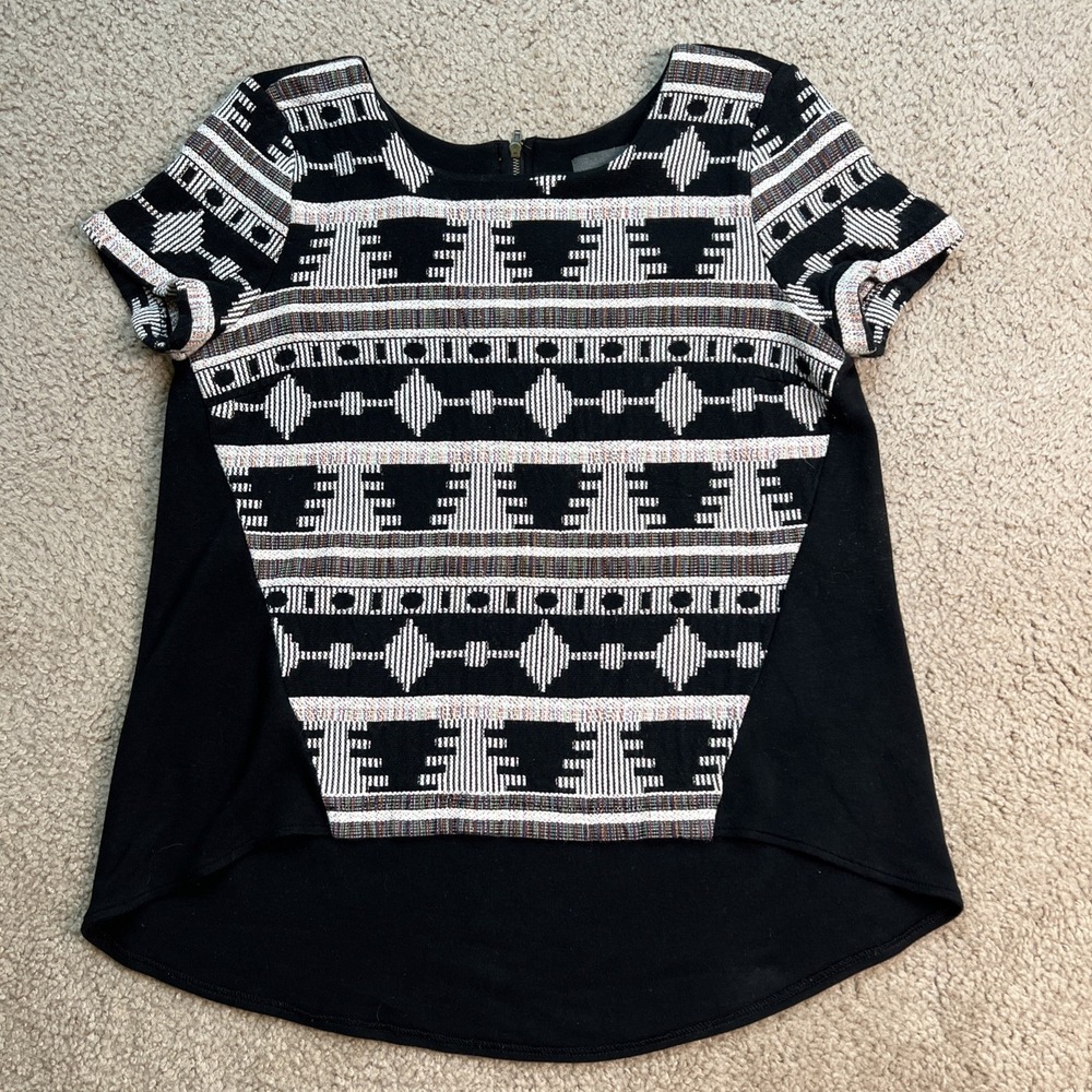 Sunday in Brooklyn Anthropologie S Embroidery Western Short Sleeves Black Top
